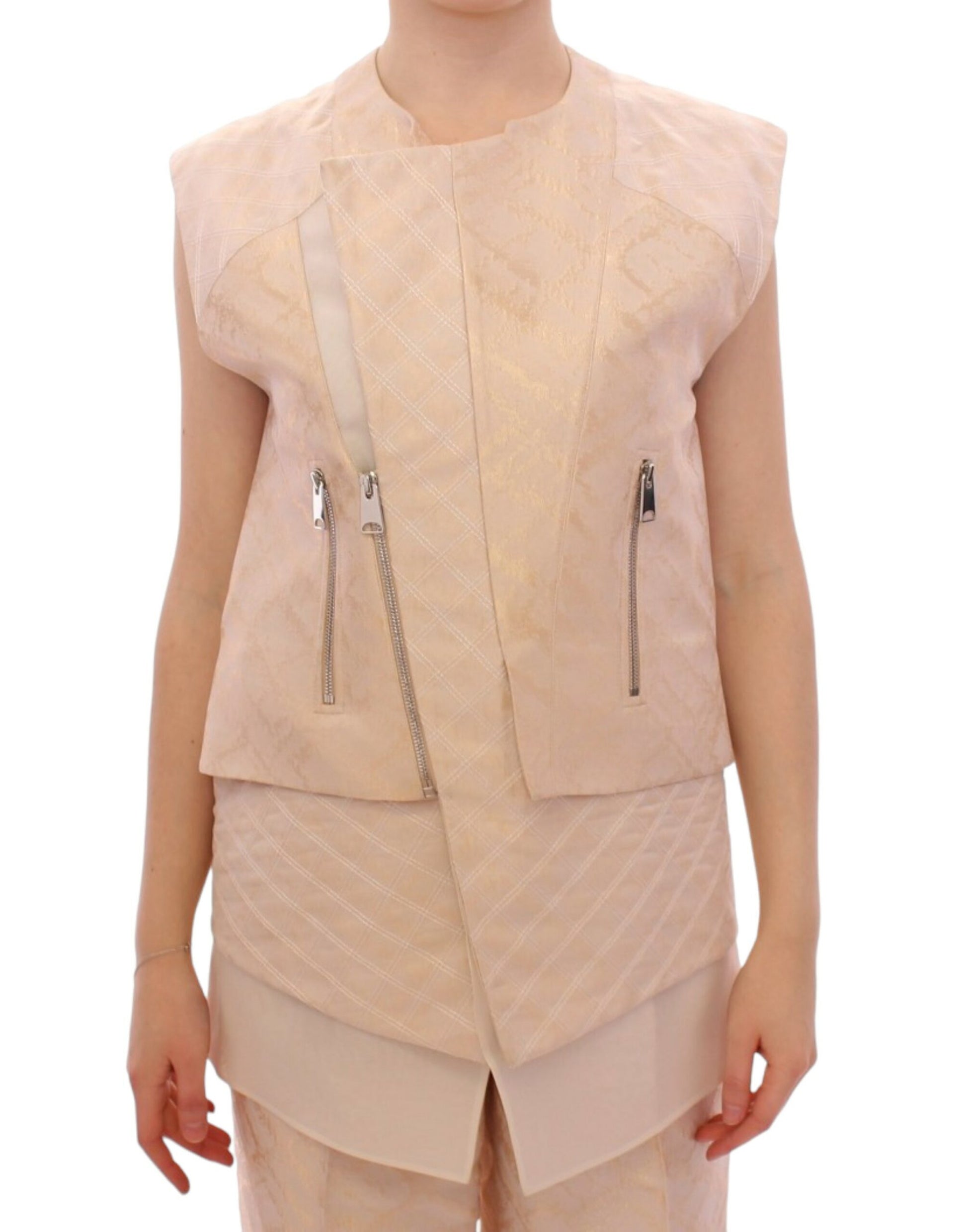 Exquisite Beige Brocade Sleeveless Jacket Vest - SEHABRANDS