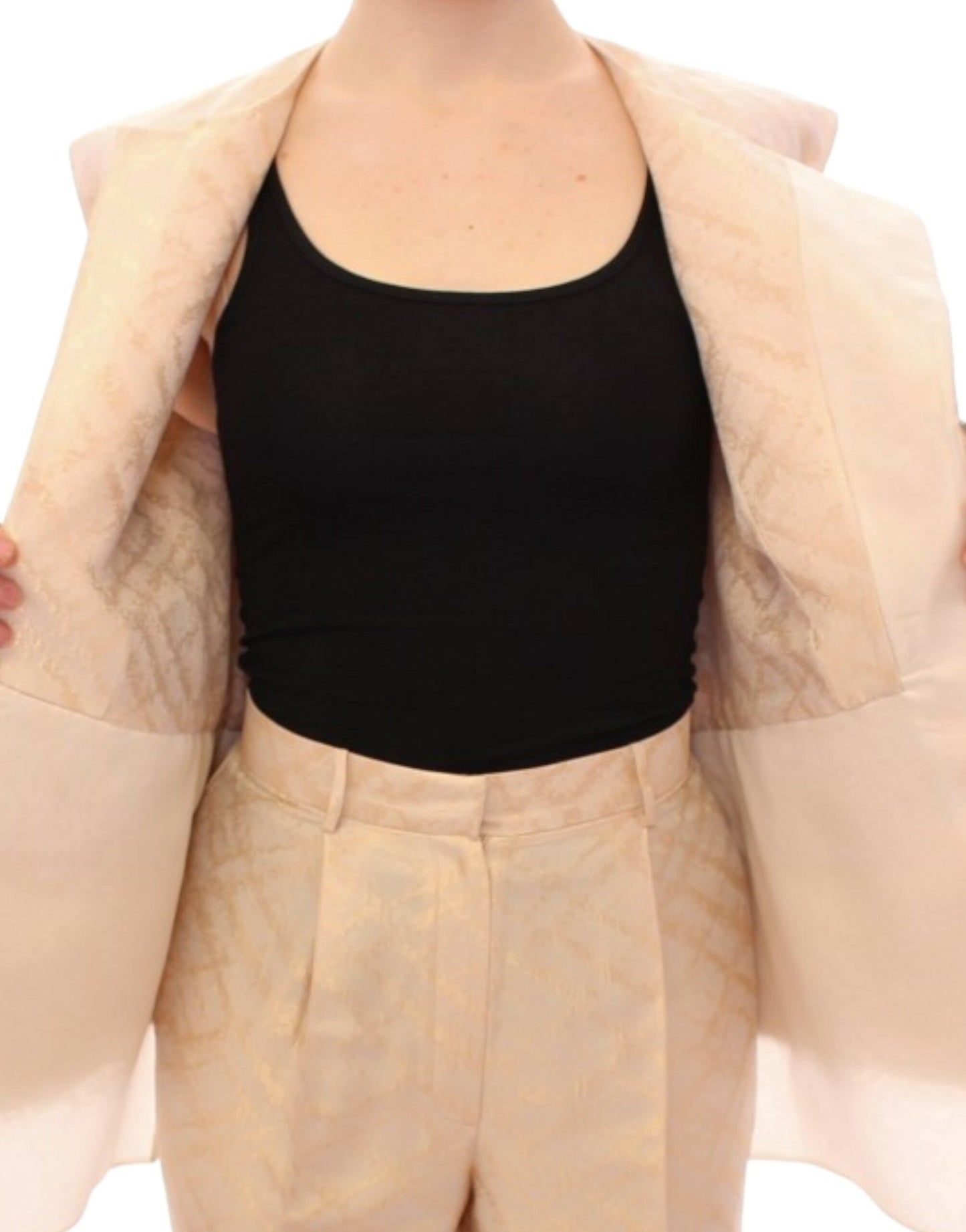 Exquisite Beige Brocade Sleeveless Jacket Vest - SEHABRANDS