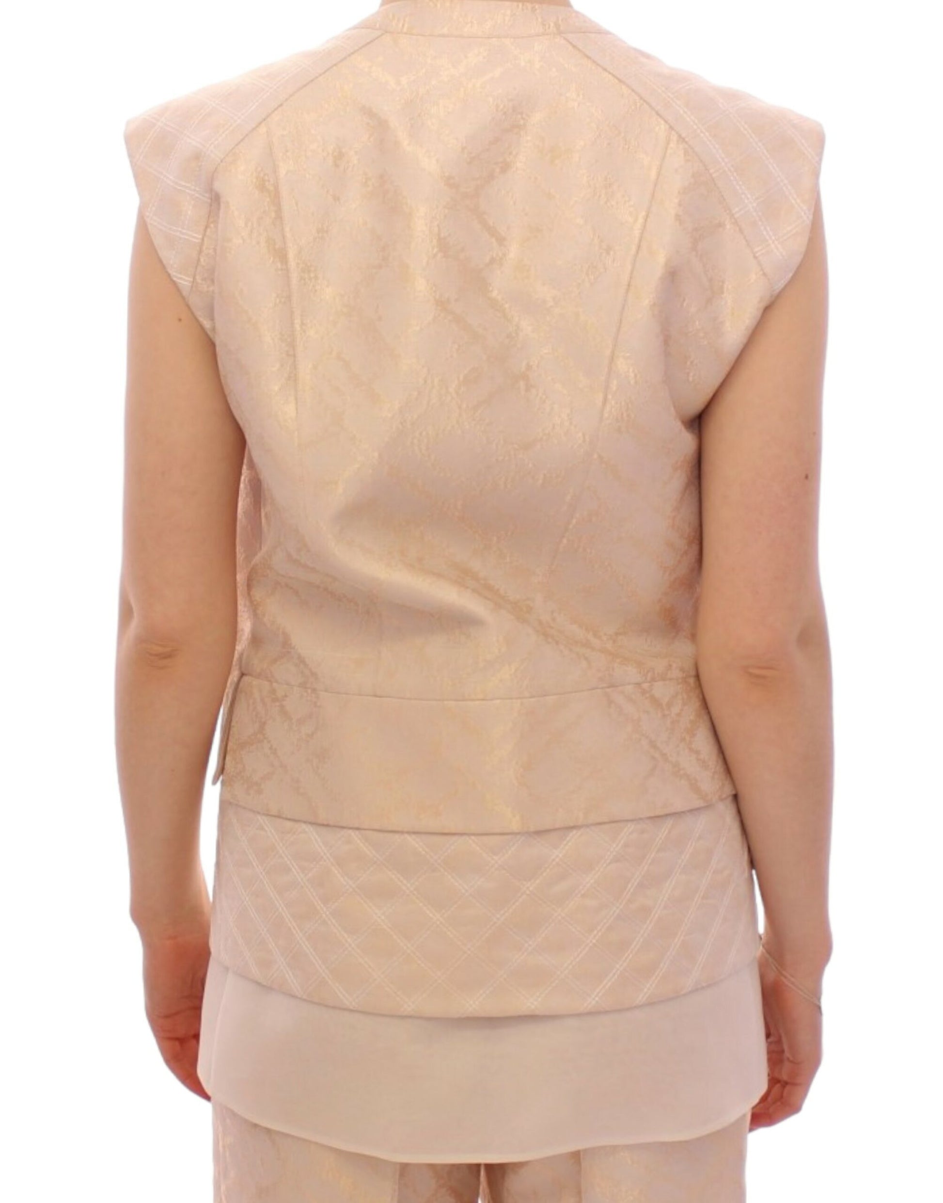 Exquisite Beige Brocade Sleeveless Jacket Vest - SEHABRANDS