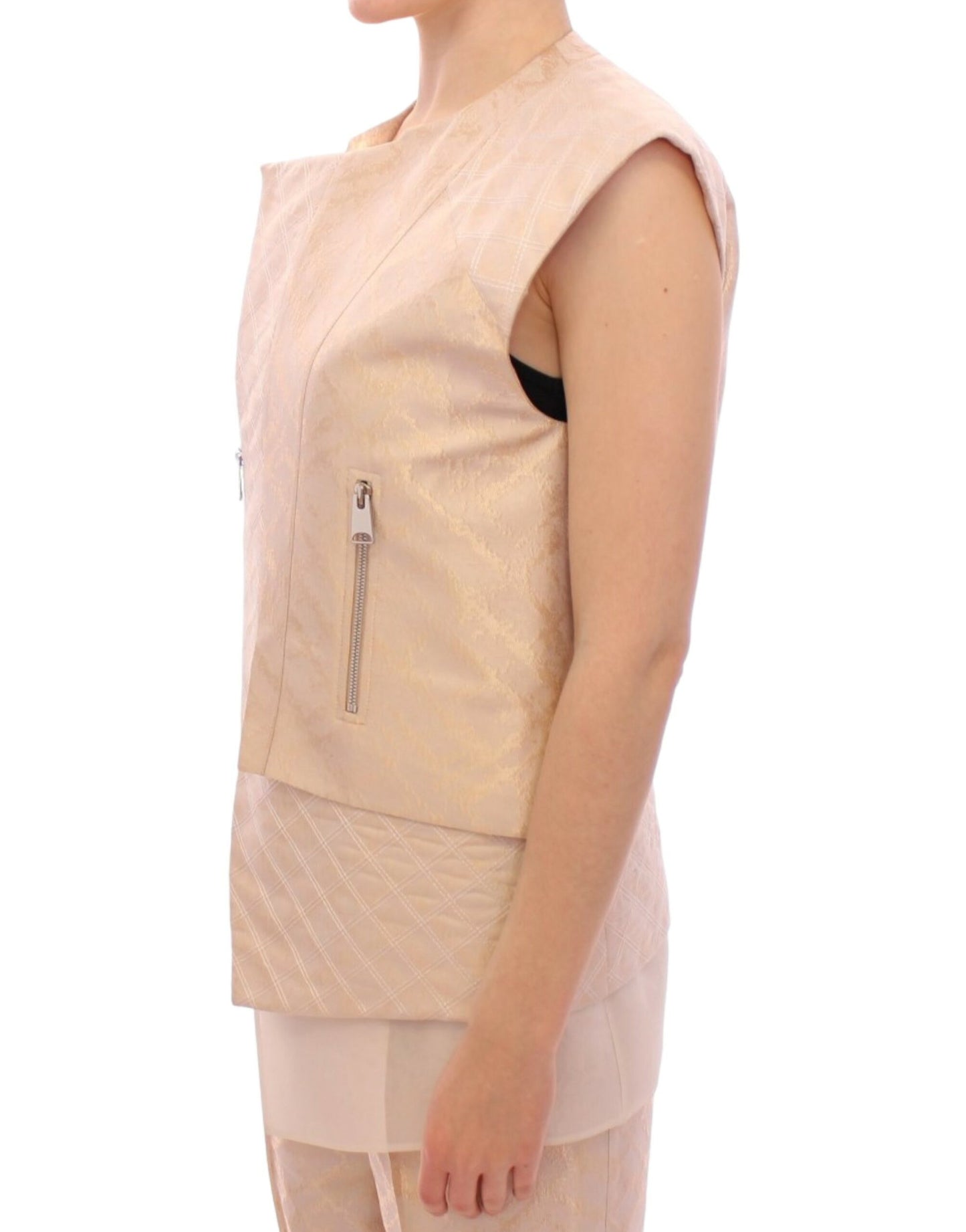 Exquisite Beige Brocade Sleeveless Jacket Vest - SEHABRANDS