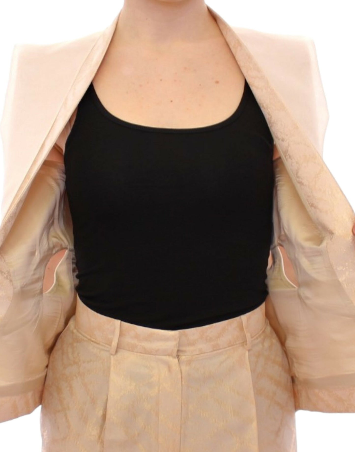 Exclusive Beige Brocade Sleeveless Vest - SEHABRANDS