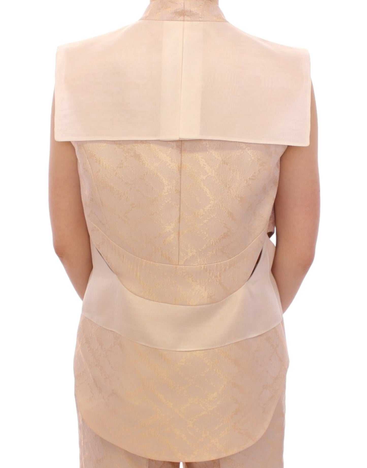 Exclusive Beige Brocade Sleeveless Vest - SEHABRANDS