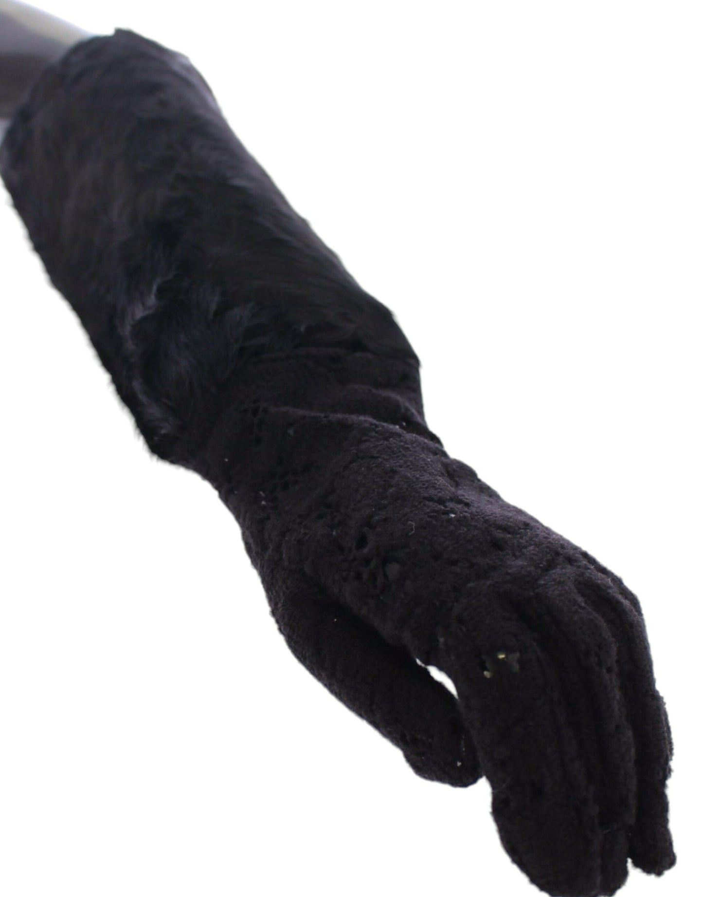 Dolce & Gabbana Black Wool Lace & Lamb Fur Elbow Gloves