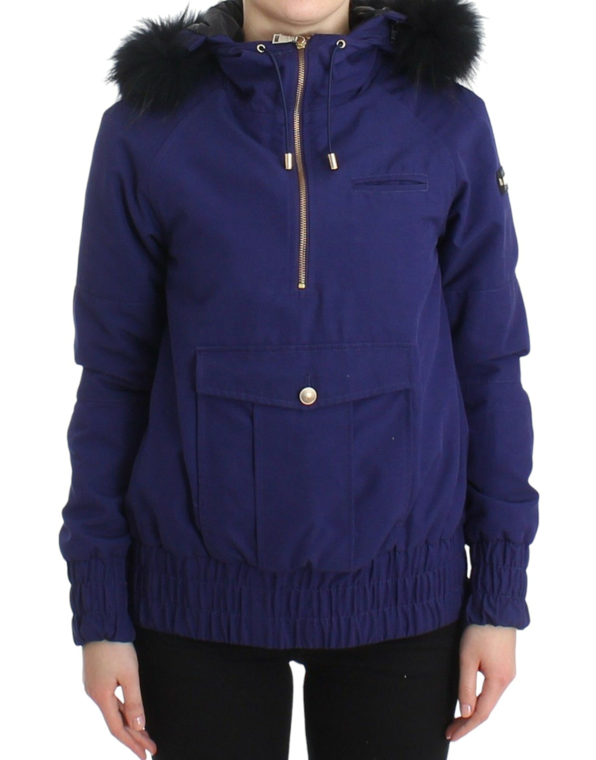 Chic Blue K-Way Jacket with Faux Fur Accent - SEHABRANDS