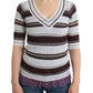 Striped V-Neck Knit Top with Lace Hem - SEHABRANDS