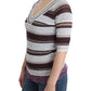 Striped V-Neck Knit Top with Lace Hem - SEHABRANDS