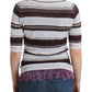 Striped V-Neck Knit Top with Lace Hem - SEHABRANDS