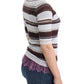 Striped V-Neck Knit Top with Lace Hem - SEHABRANDS