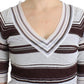 Striped V-Neck Knit Top with Lace Hem - SEHABRANDS