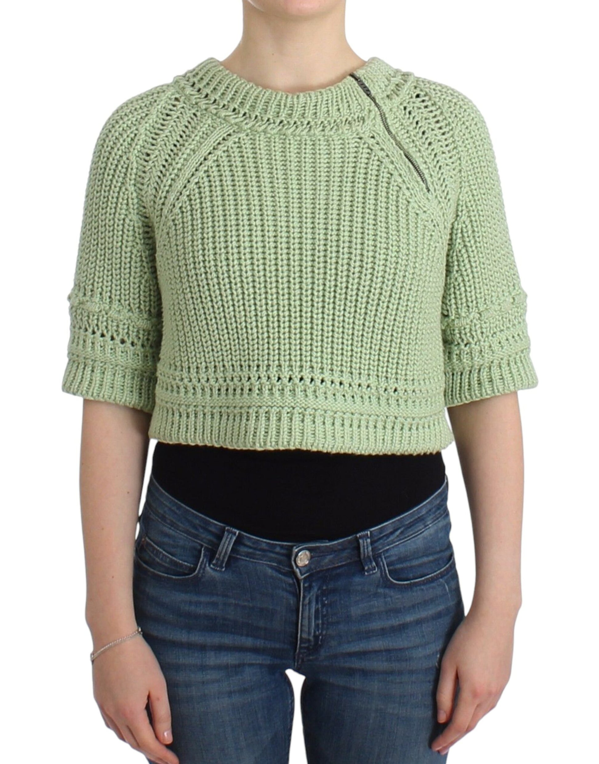 Chic Green Cropped Cotton Sweater - SEHABRANDS