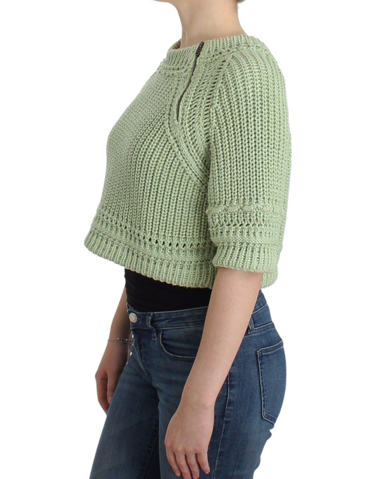 Chic Green Cropped Cotton Sweater - SEHABRANDS