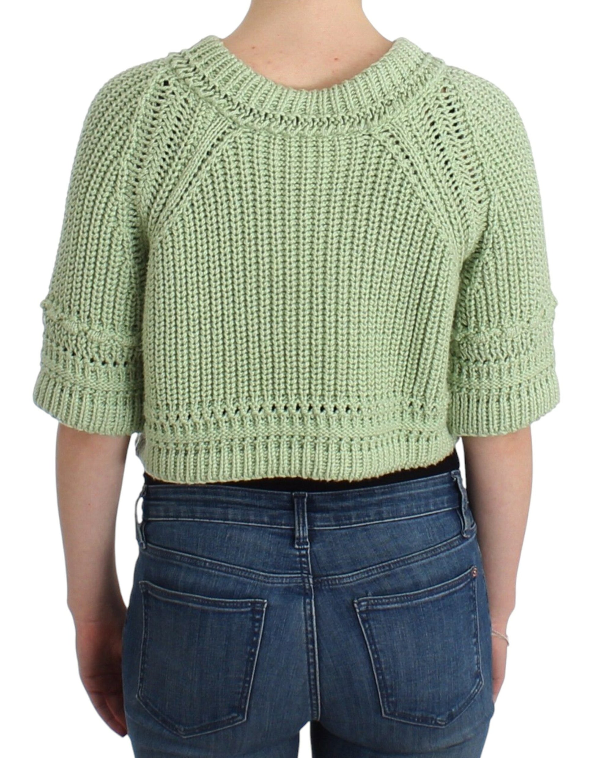 Chic Green Cropped Cotton Sweater - SEHABRANDS