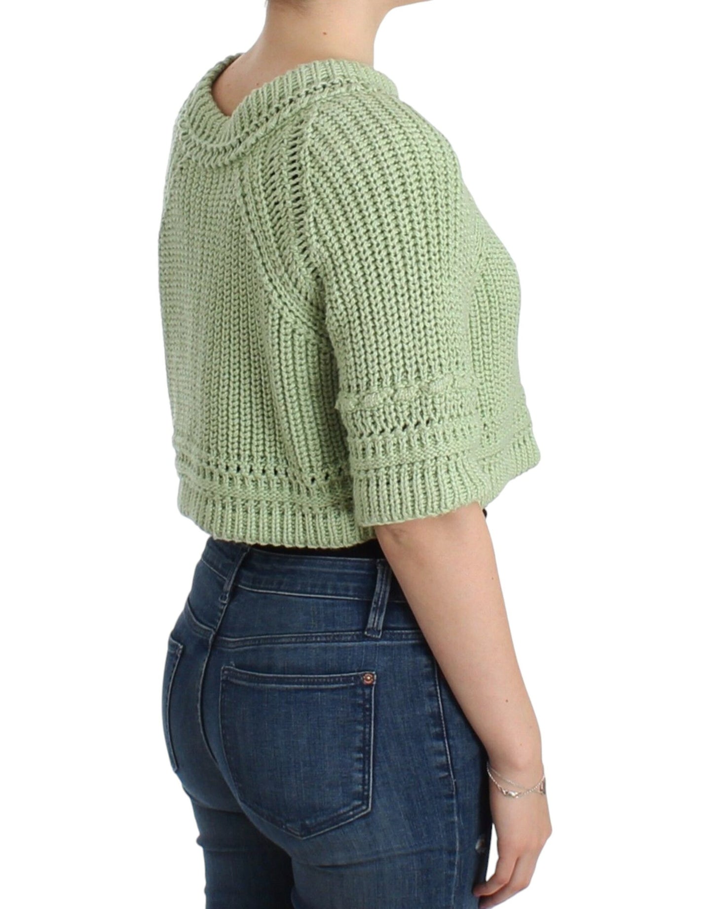 Chic Green Cropped Cotton Sweater - SEHABRANDS