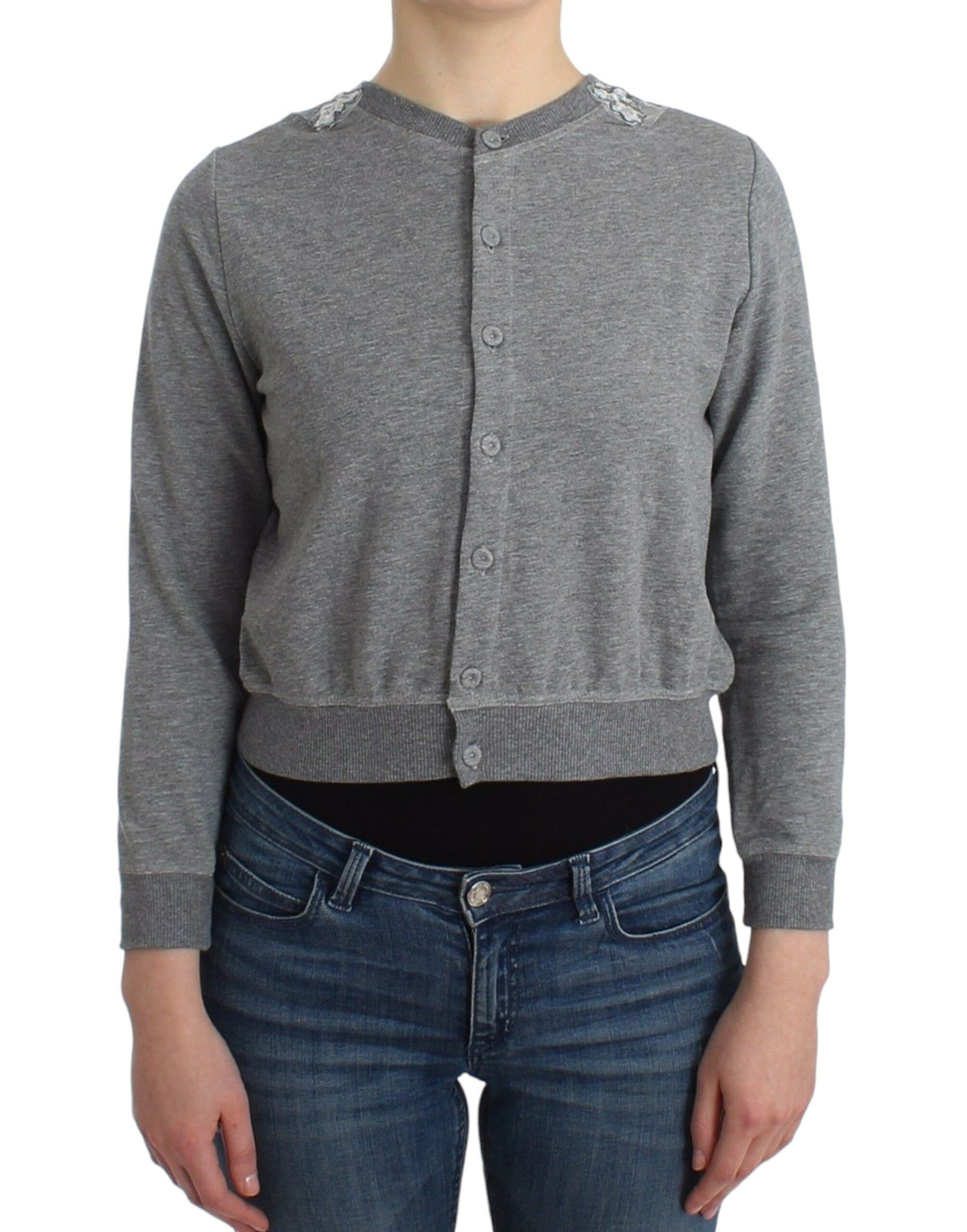 Chic Gray Cotton Blend Short Cardigan - SEHABRANDS