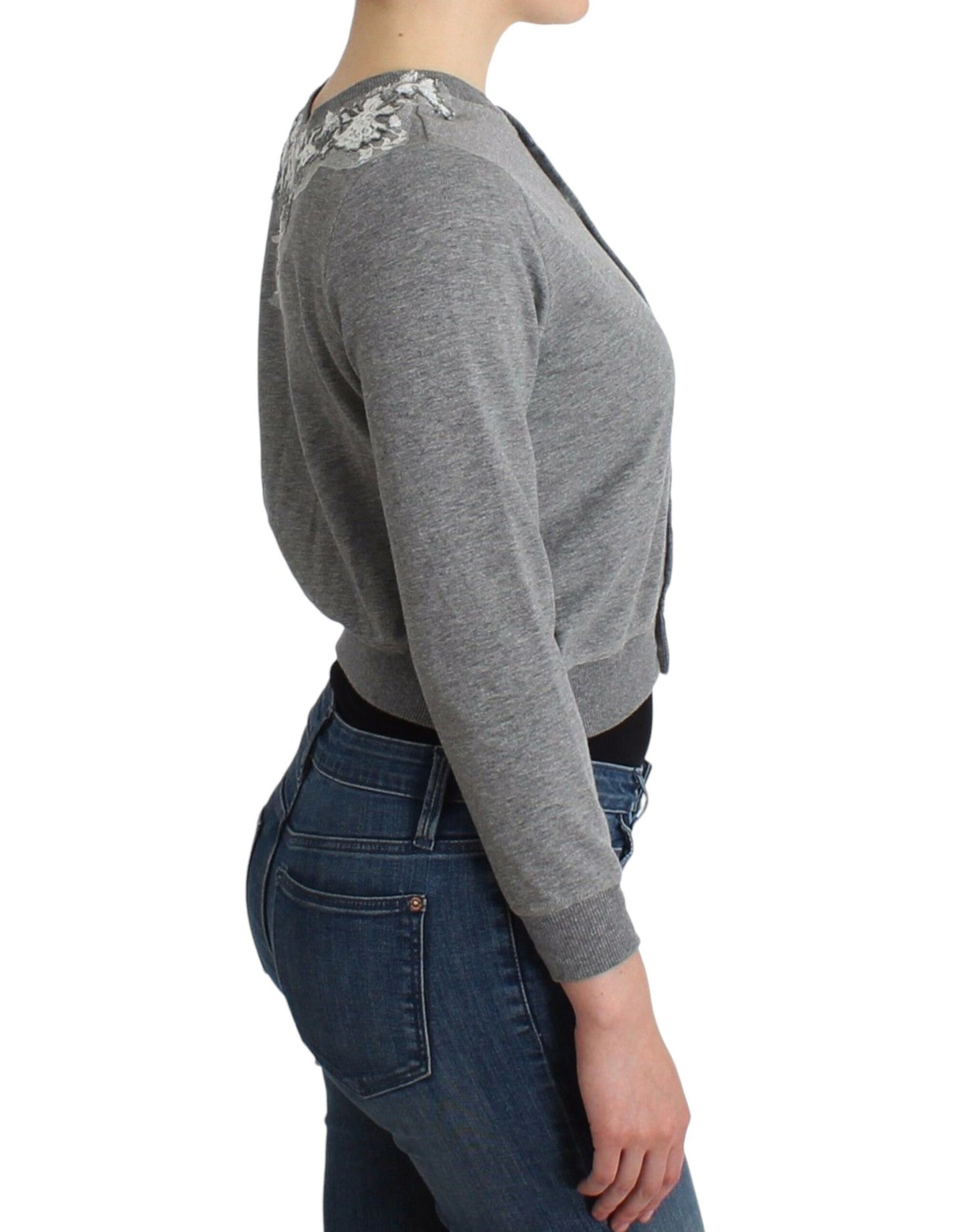 Chic Gray Cotton Blend Short Cardigan - SEHABRANDS