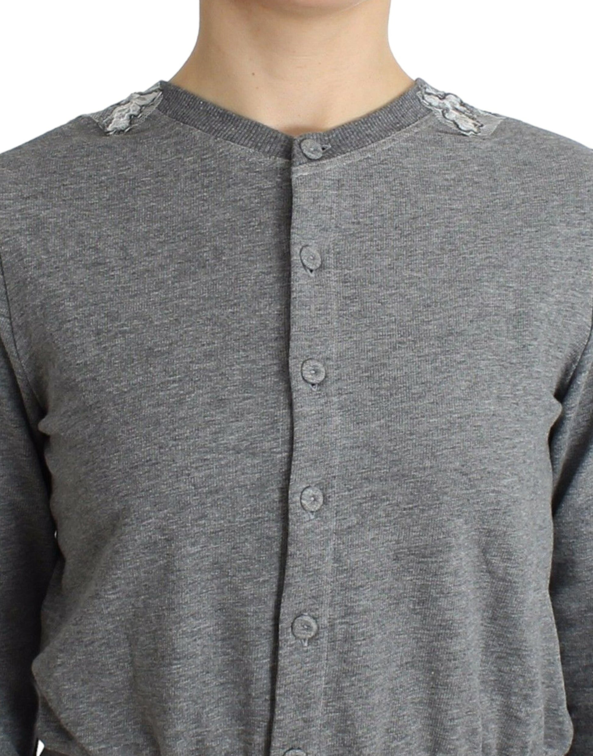 Chic Gray Cotton Blend Short Cardigan - SEHABRANDS