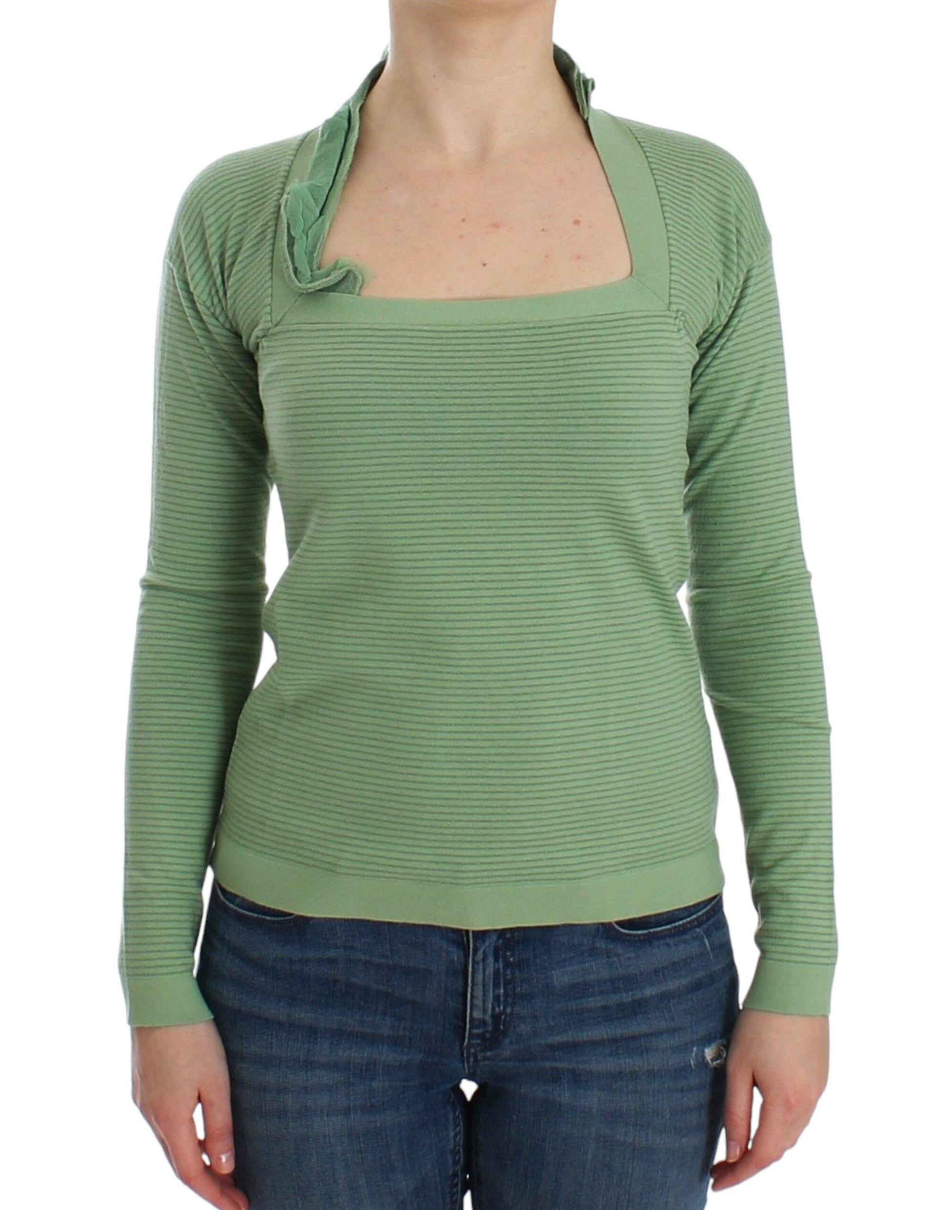 Elegant Green Striped Wool Blend Sweater - SEHABRANDS