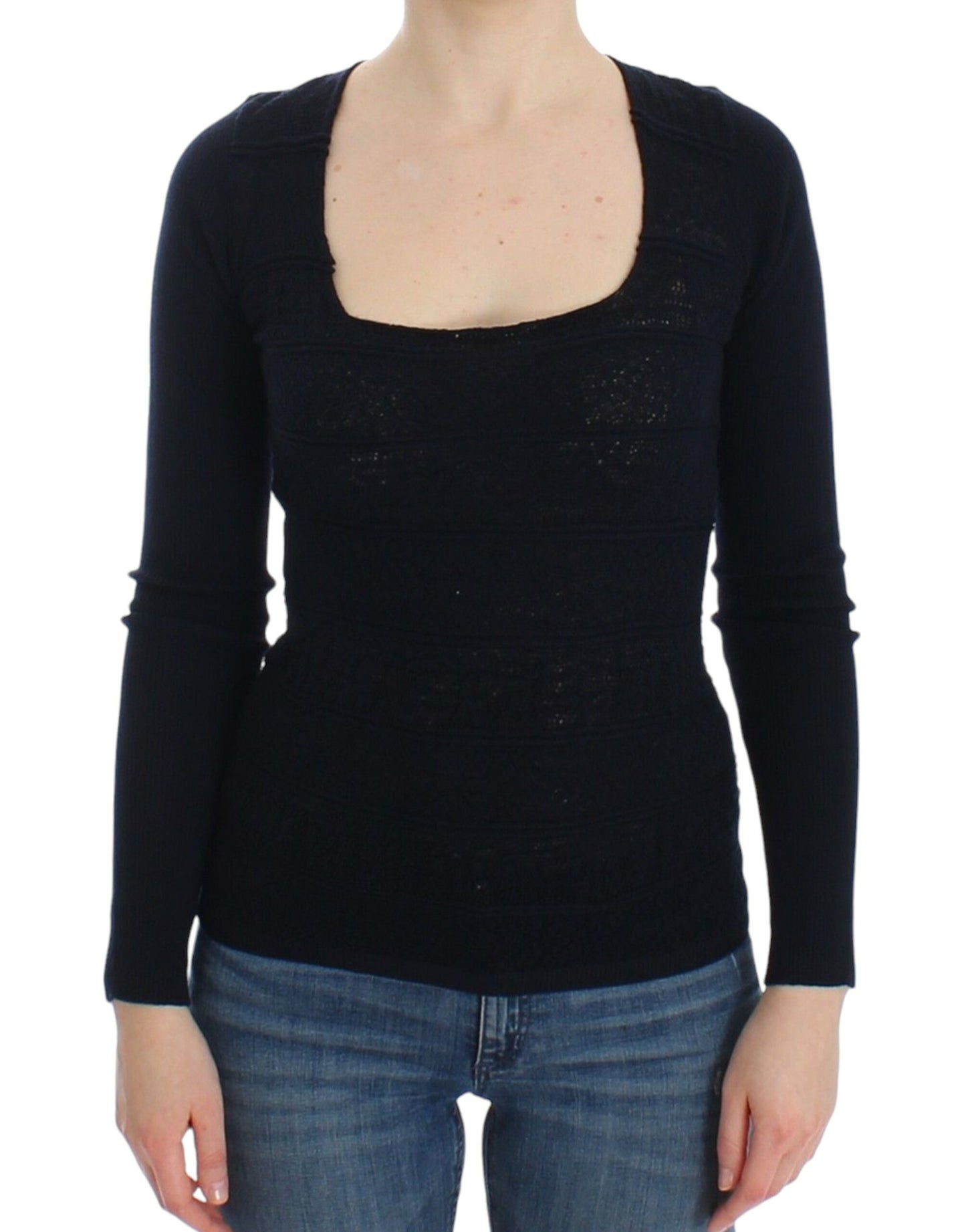 Chic Blue Wool Blend Sweater - SEHABRANDS