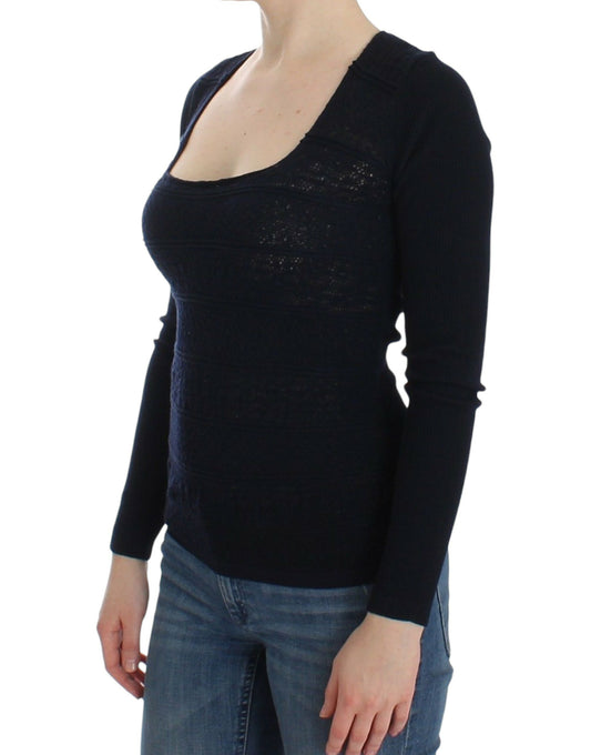 Chic Blue Wool Blend Sweater - SEHABRANDS