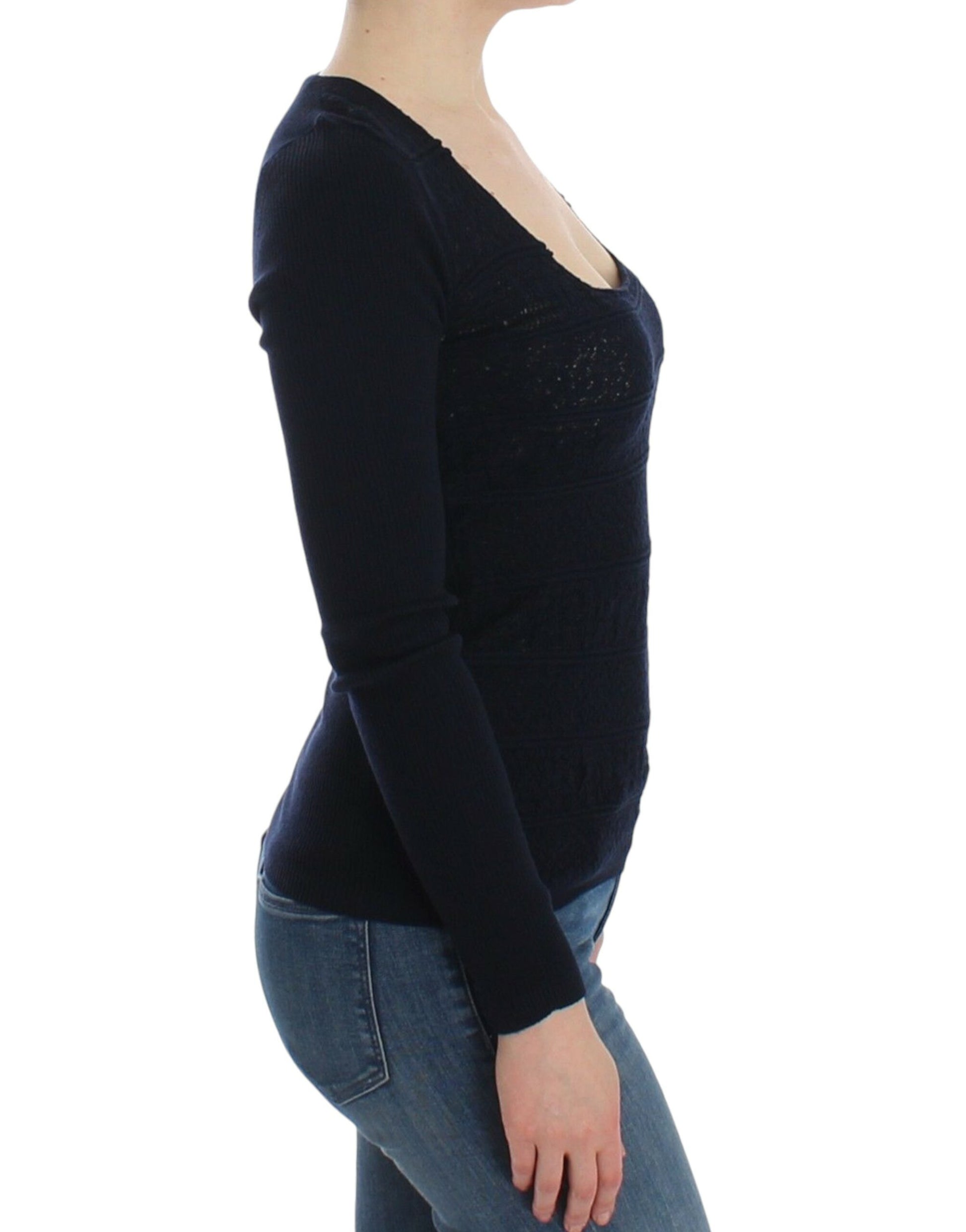 Chic Blue Wool Blend Sweater - SEHABRANDS