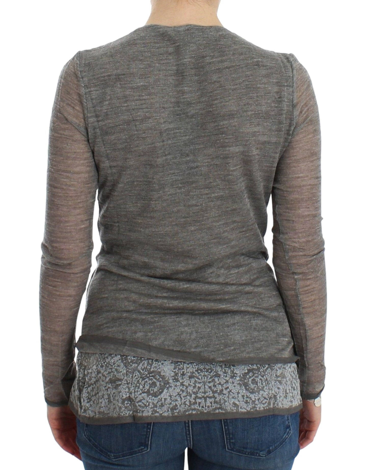 Elegant Gray Wool Blend Deep V-neck Sweater - SEHABRANDS