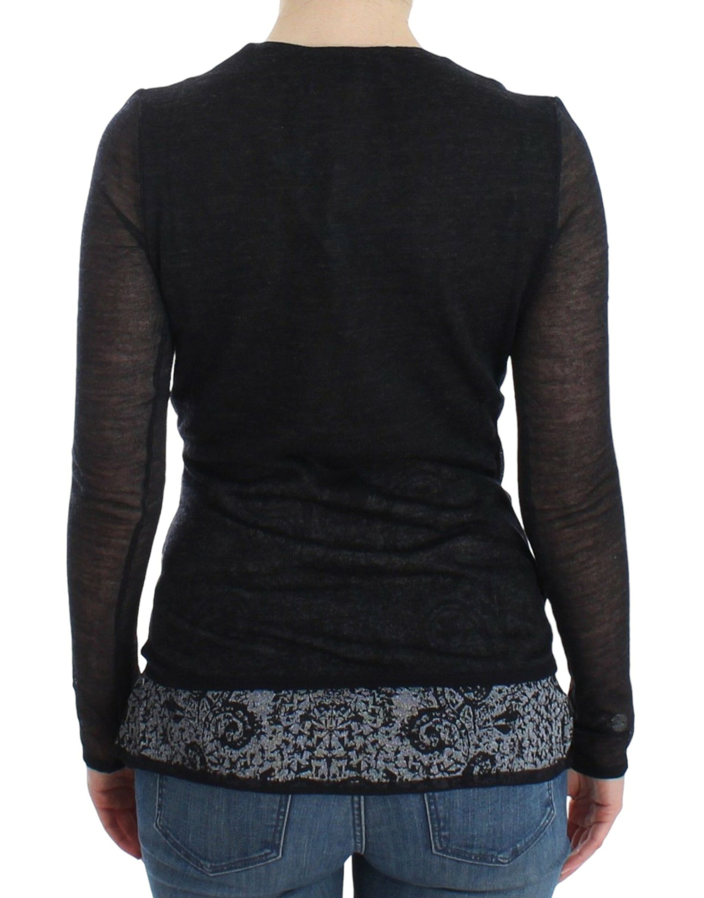 Deep V-neck Black Wool Blend Sweater - SEHABRANDS