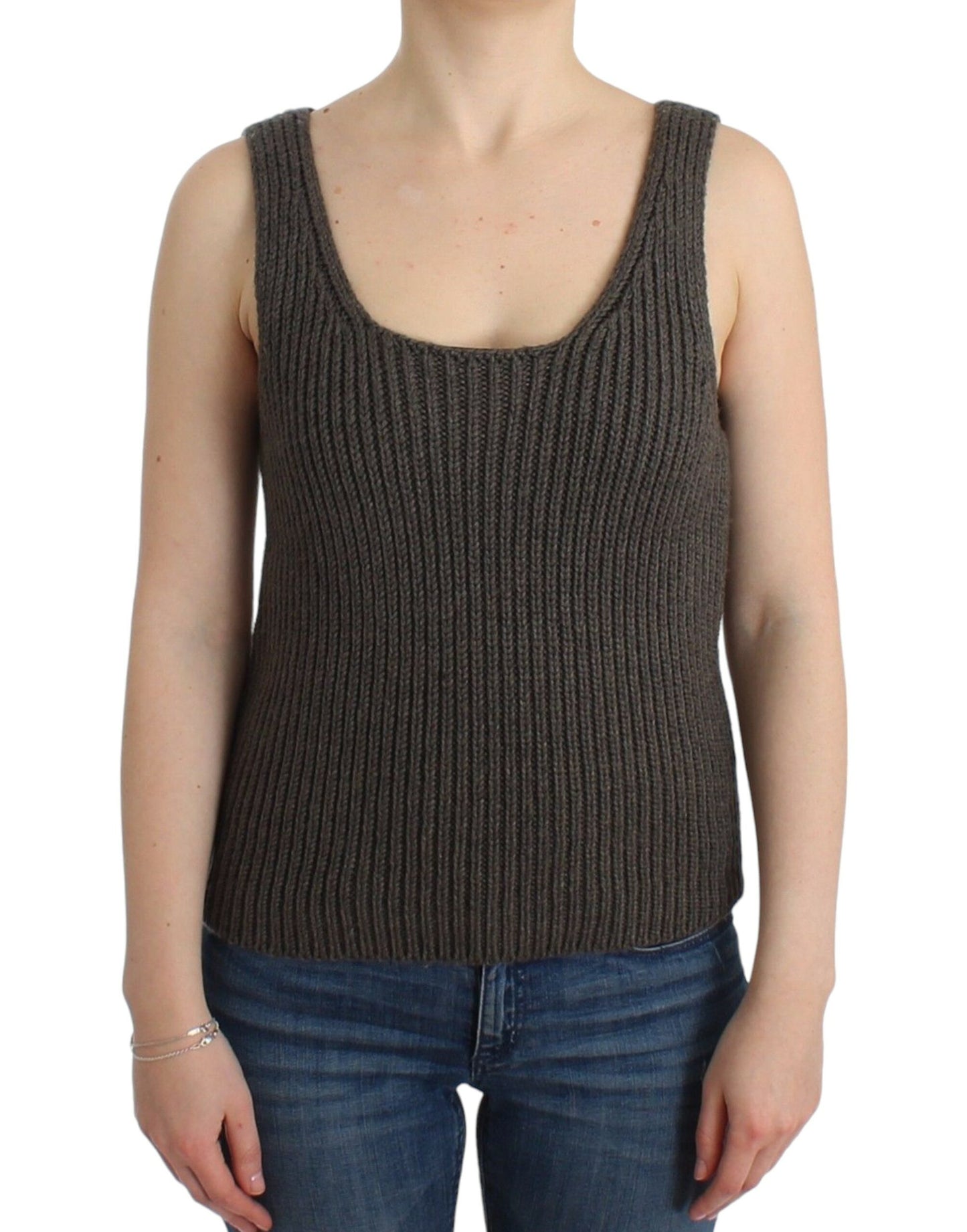 Chic Gray Knit Crew Neck Top - SEHABRANDS