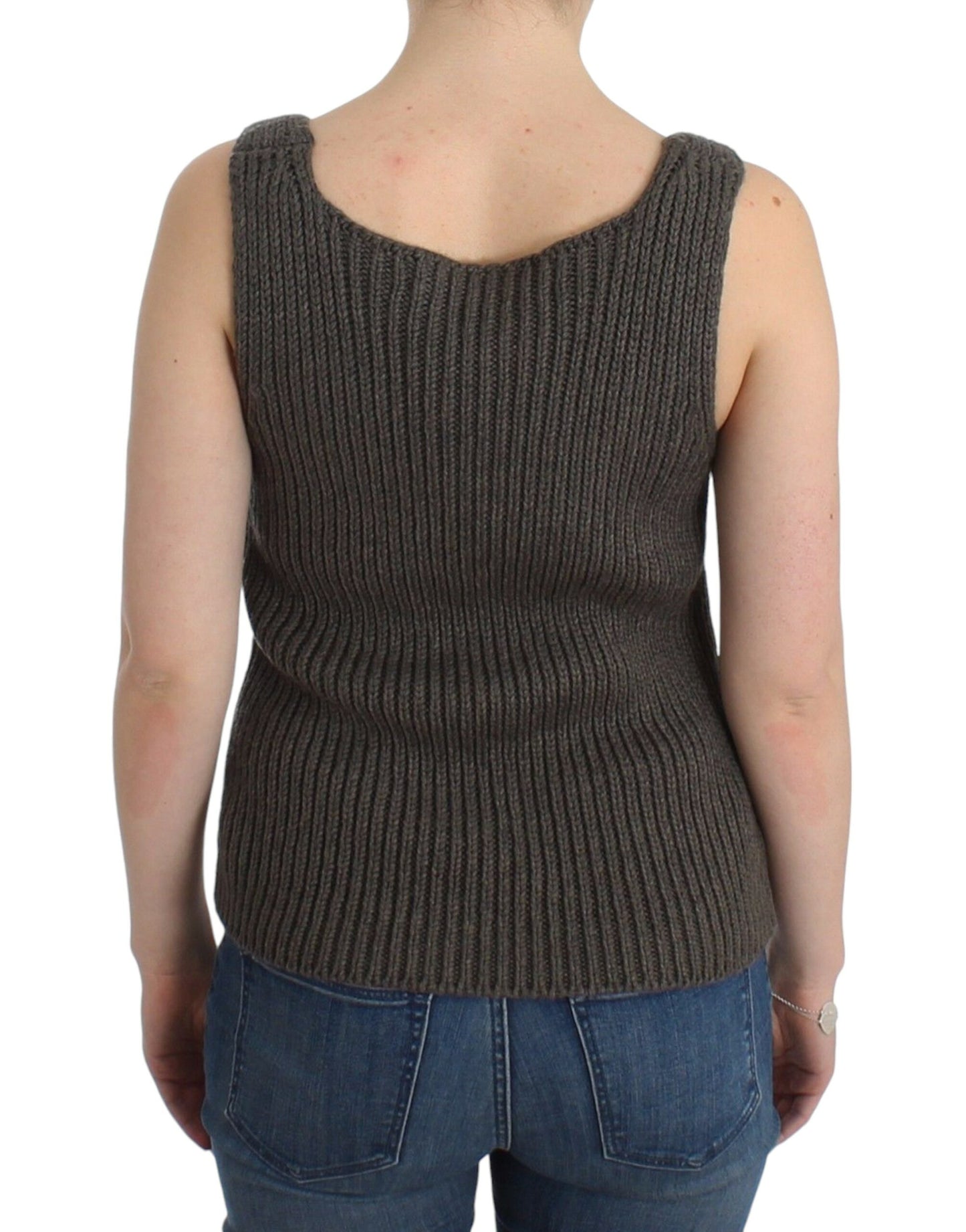 Chic Gray Knit Crew Neck Top - SEHABRANDS