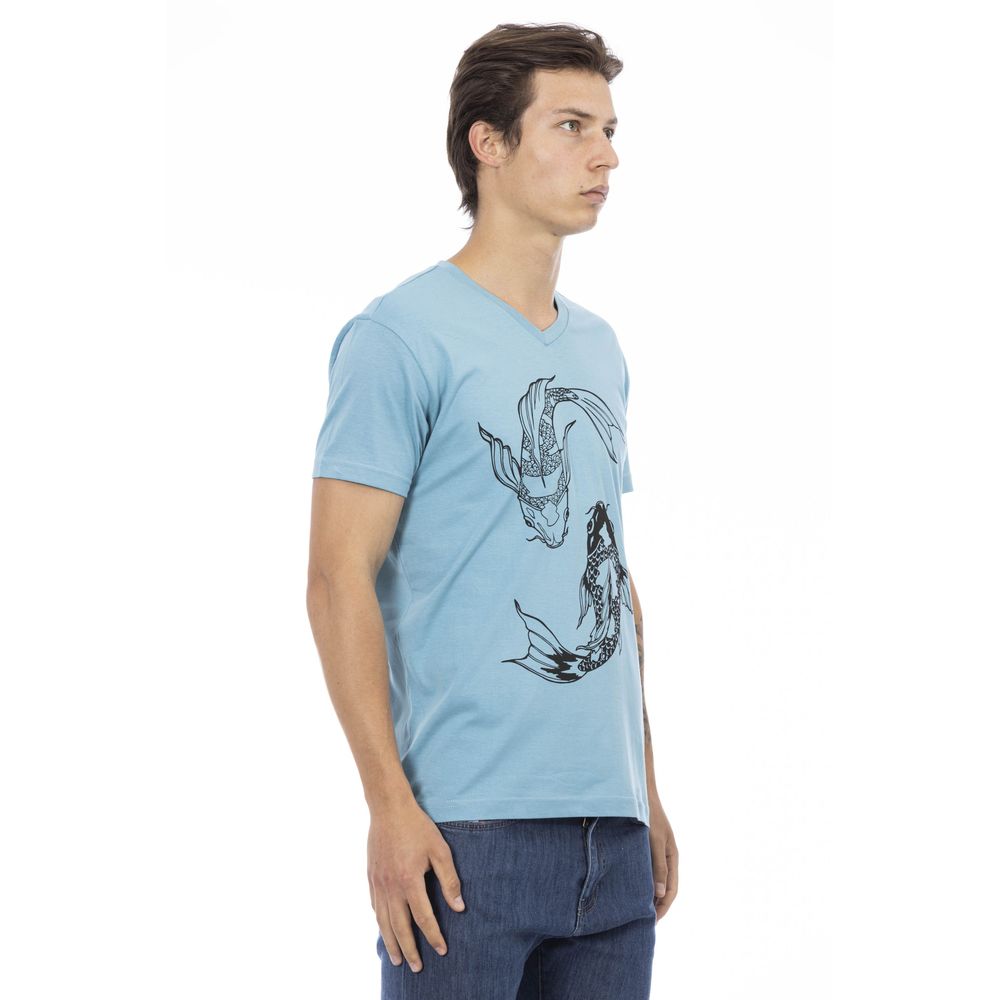 Light Blue Cotton Men T-Shirt - SEHABRANDS