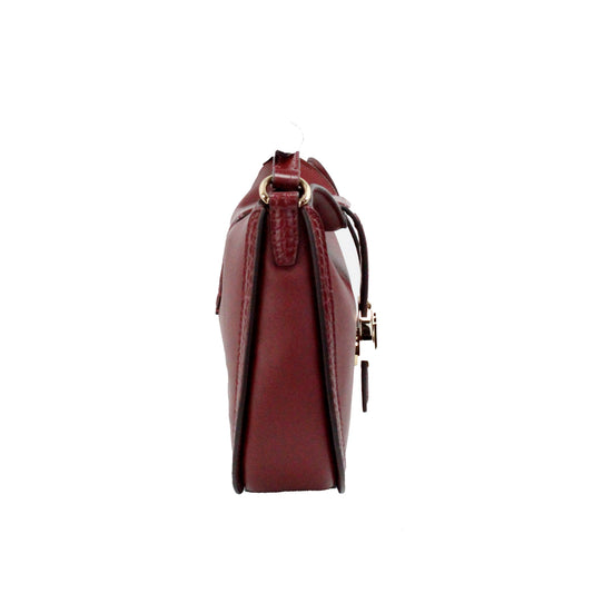 Gabby Small Dark Cherry Leather Foldover Hobo Crossbody Bag - SEHABRANDS