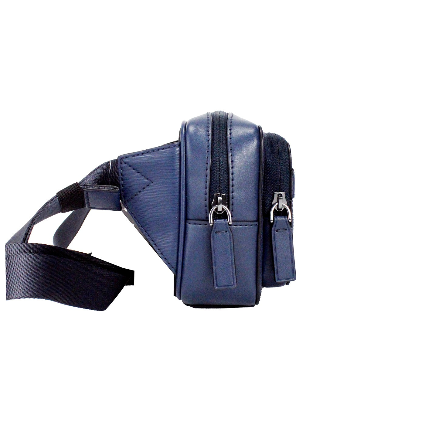 Cooper Small Navy Blue Smooth Leather Double Zip Belt Bag - SEHABRANDS