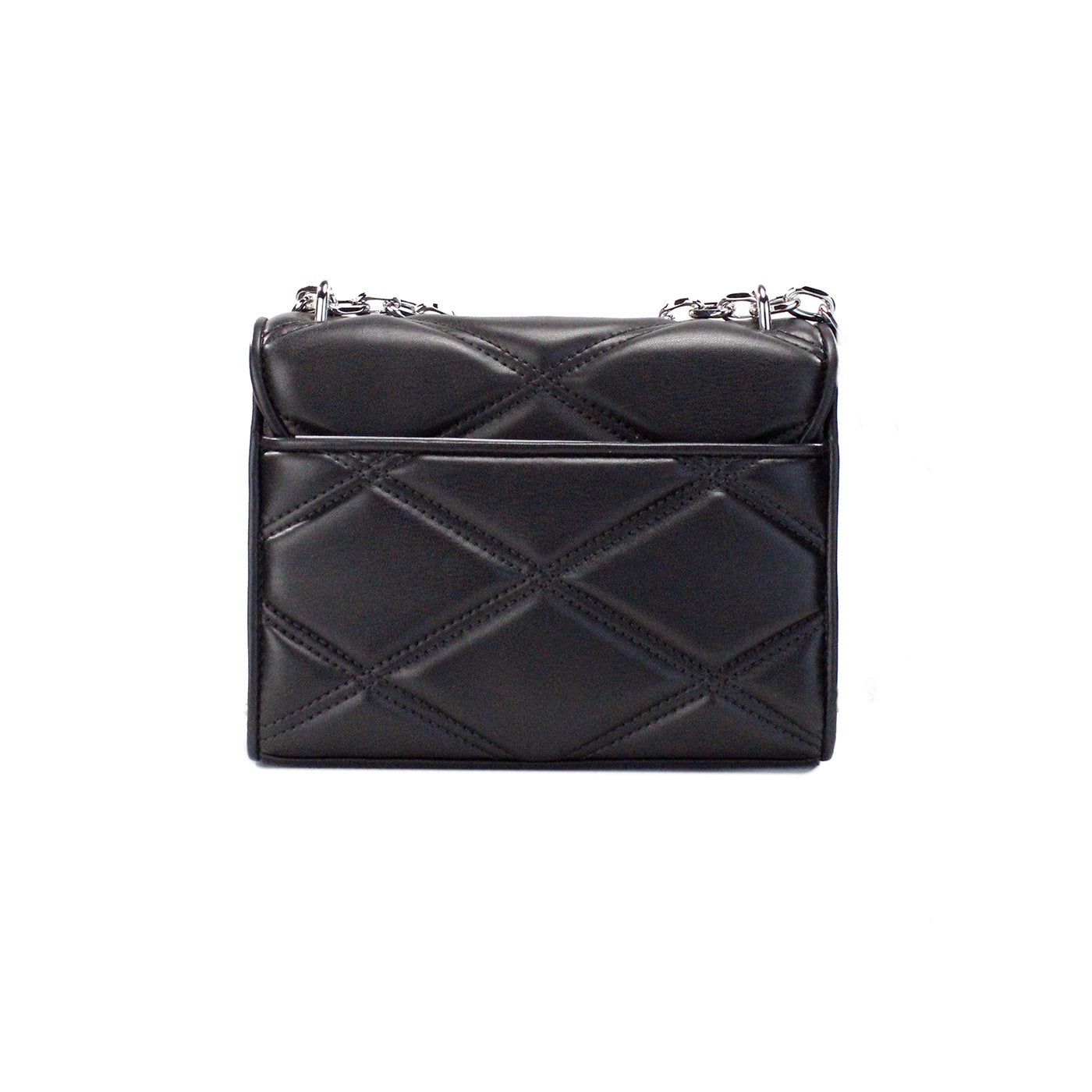 Serena Medium Black Diamond Quilted Faux Leather Flap Shoulder Bag - SEHABRANDS