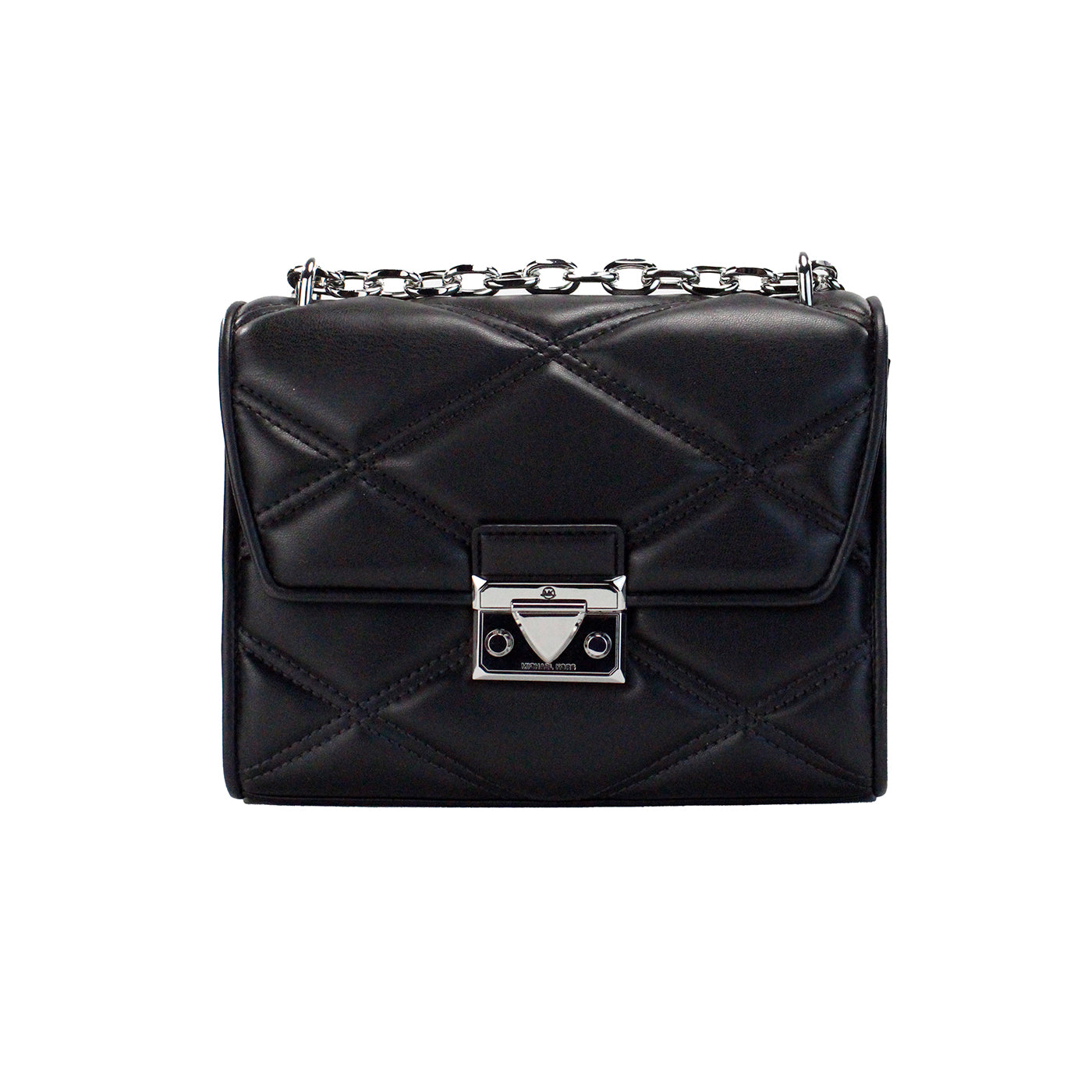 Serena Medium Black Diamond Quilted Faux Leather Flap Shoulder Bag - SEHABRANDS