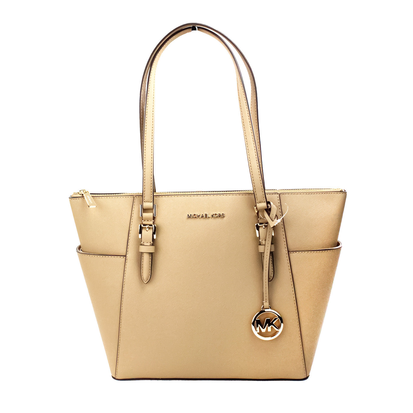 Charlotte Camel Large Leather Top Zip Tote Bag Purse - SEHABRANDS