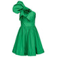 Chic Green Draped Bustier Flared Dress - SEHABRANDS