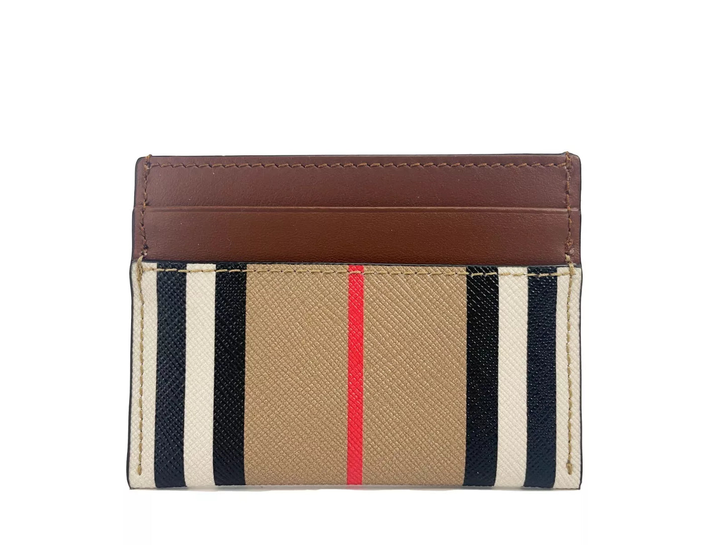 Sandon Tan Canvas Check Printed Leather Slim Card Case Wallet - SEHABRANDS