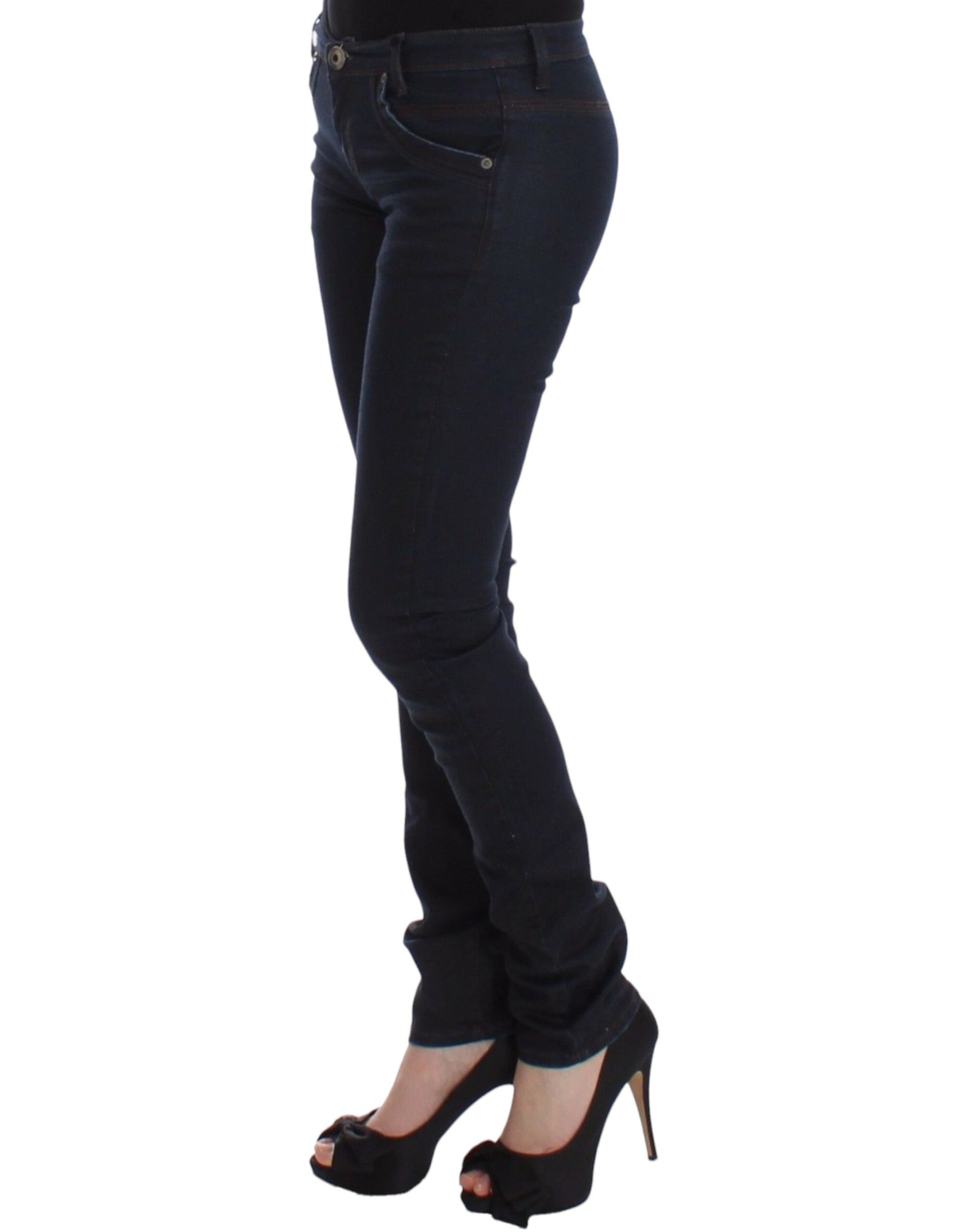 Chic Dark Blue Slim Jeans for Elegant Style - SEHABRANDS