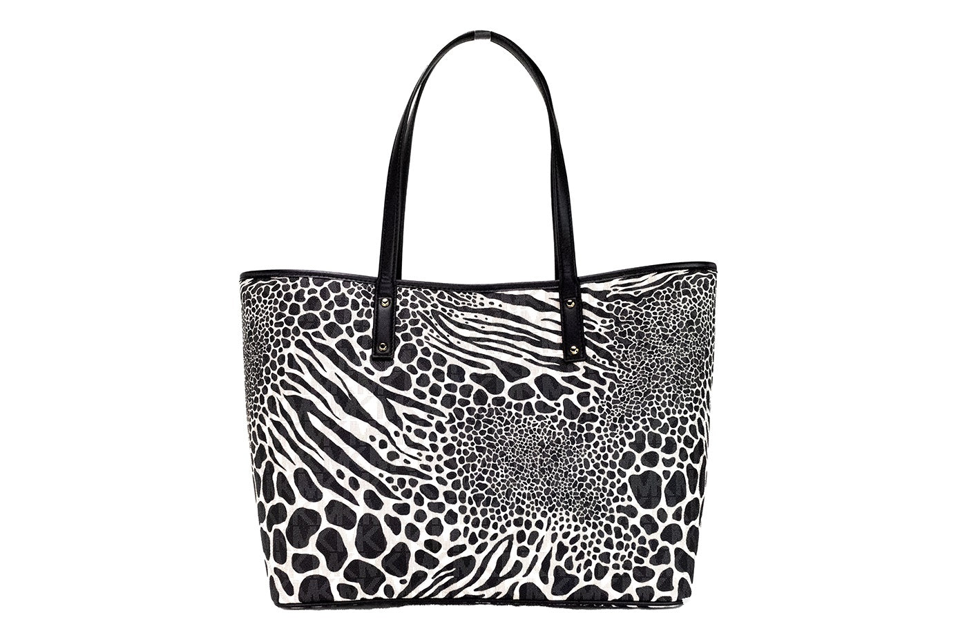 Carter Large Black Animal Print PVC Open Tote Shoulder Purse Bag - SEHABRANDS