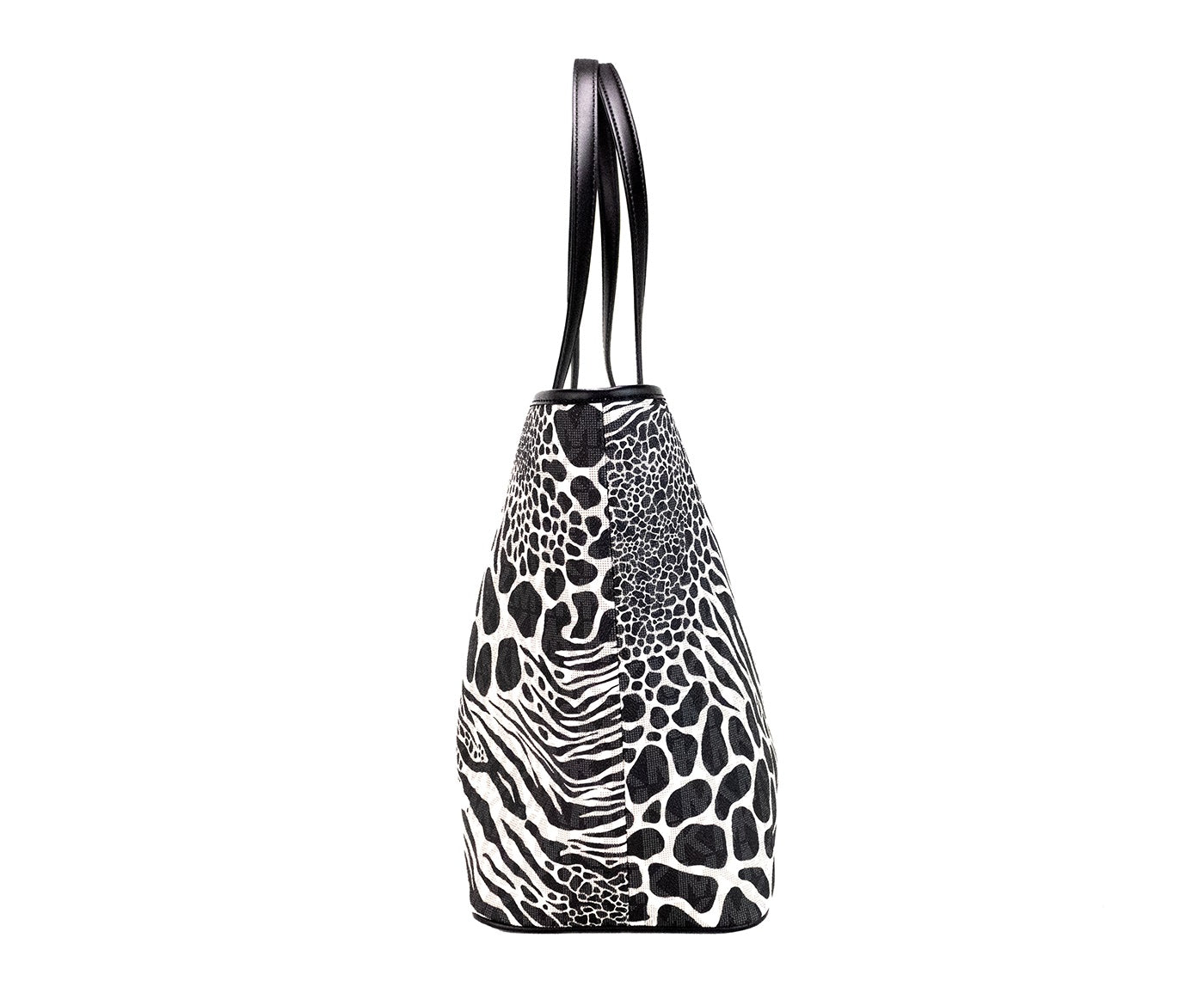 Carter Large Black Animal Print PVC Open Tote Shoulder Purse Bag - SEHABRANDS