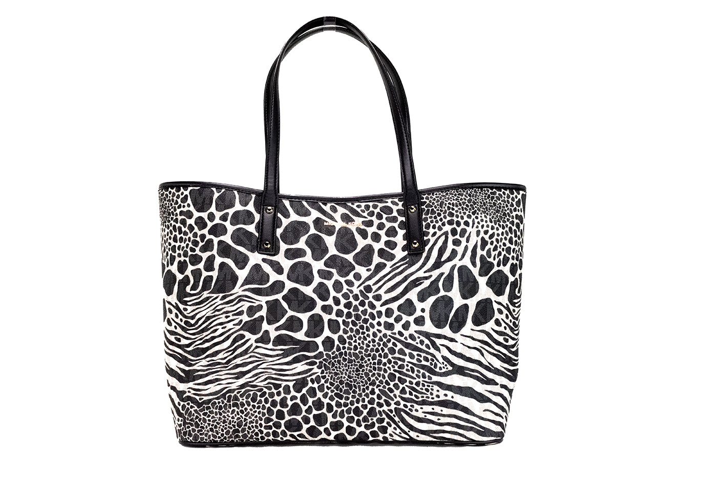 Carter Large Black Animal Print PVC Open Tote Shoulder Purse Bag - SEHABRANDS