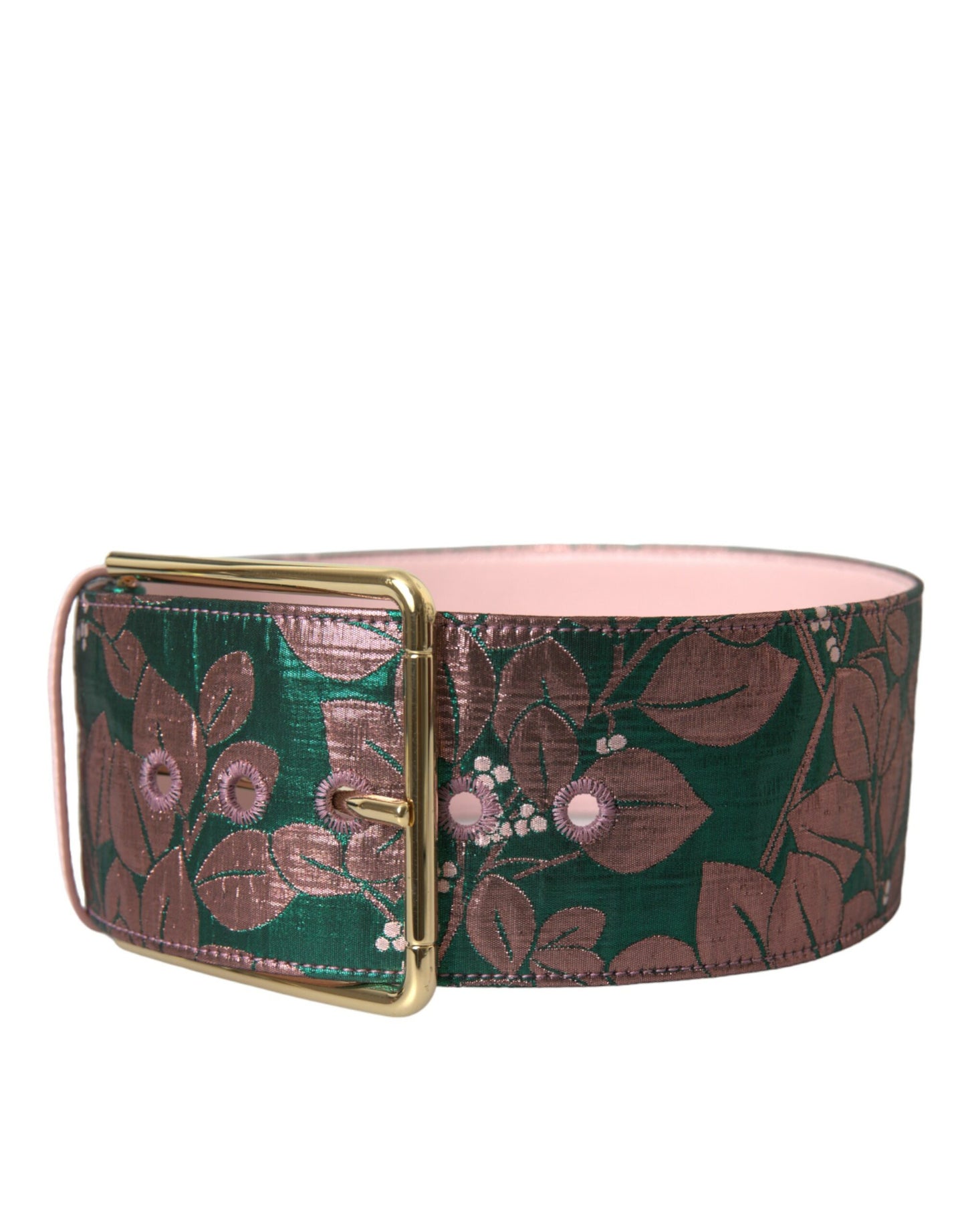 Dolce & Gabbana Multicolor Floral Jacquard Lurex Gold Buckle Belt