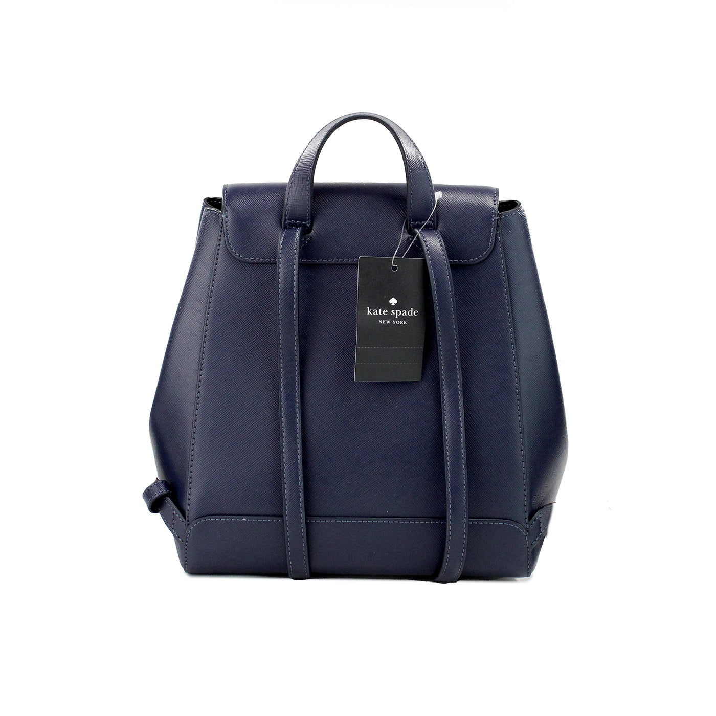 Madison Navy Saffiano Leather Medium Flap Shoulder Backpack Bag - SEHABRANDS