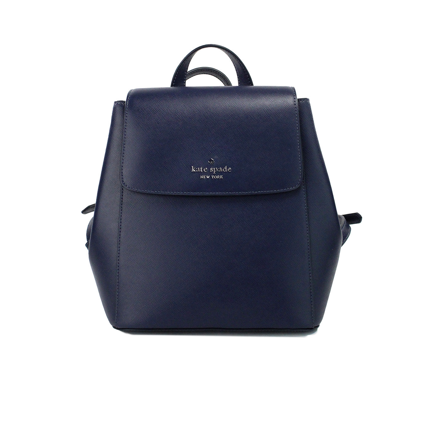 Madison Navy Saffiano Leather Medium Flap Shoulder Backpack Bag - SEHABRANDS