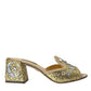 Dolce & Gabbana Gold Sequin Leather Heels Sandals Shoes