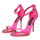 Dolce & Gabbana Pink Leather Crystal Heels Sandals Shoes