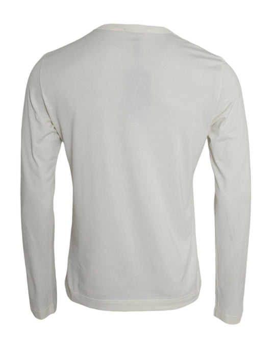 Dolce & Gabbana Off White Cotton Round Neck Pullover Sweater