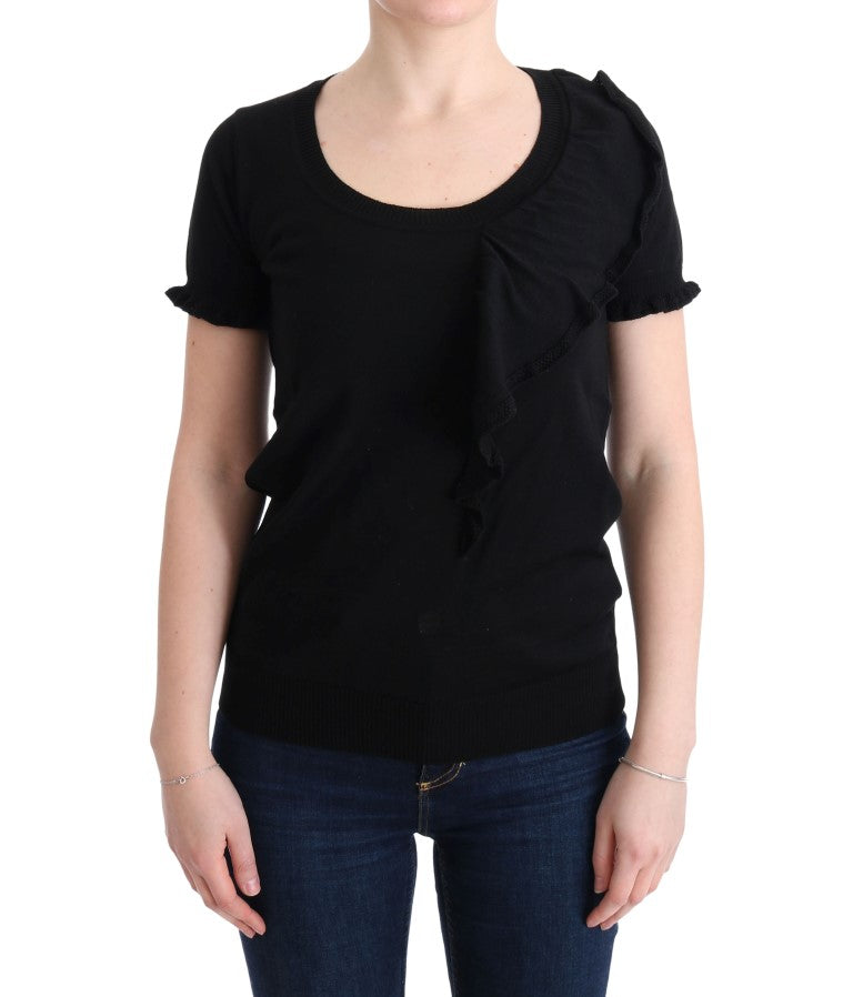 Elegant Black Lana Wool Top - SEHABRANDS