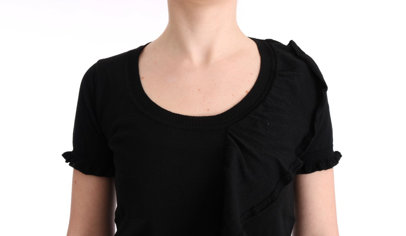 Elegant Black Lana Wool Top - SEHABRANDS