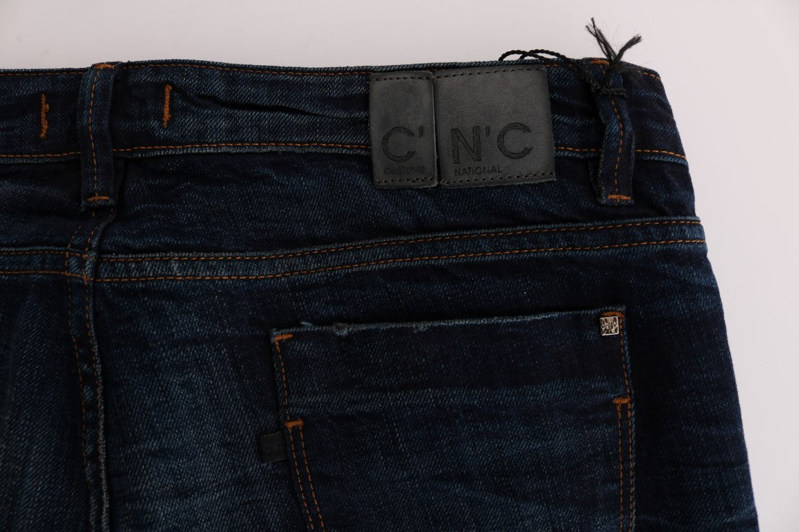 Elegant Blue Regular Fit Cotton Jeans - SEHABRANDS