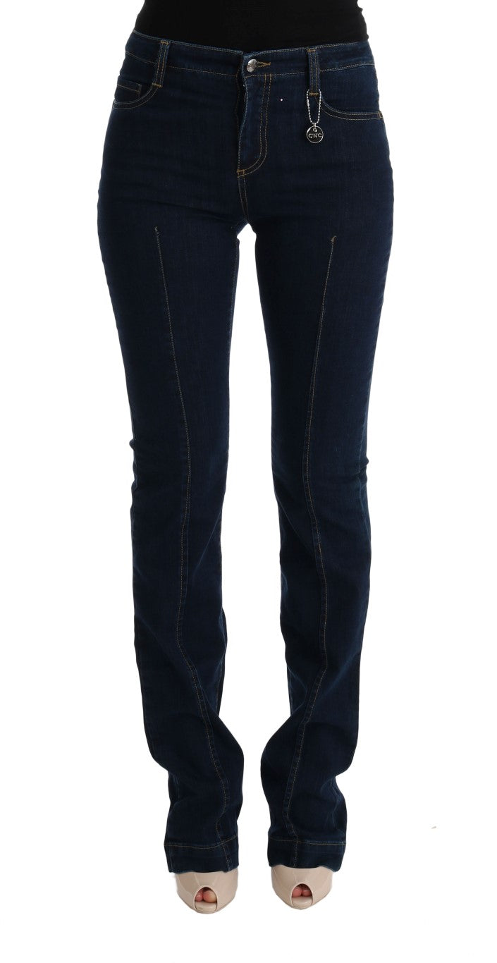 Chic Flared Cotton Jeans in Blue - SEHABRANDS